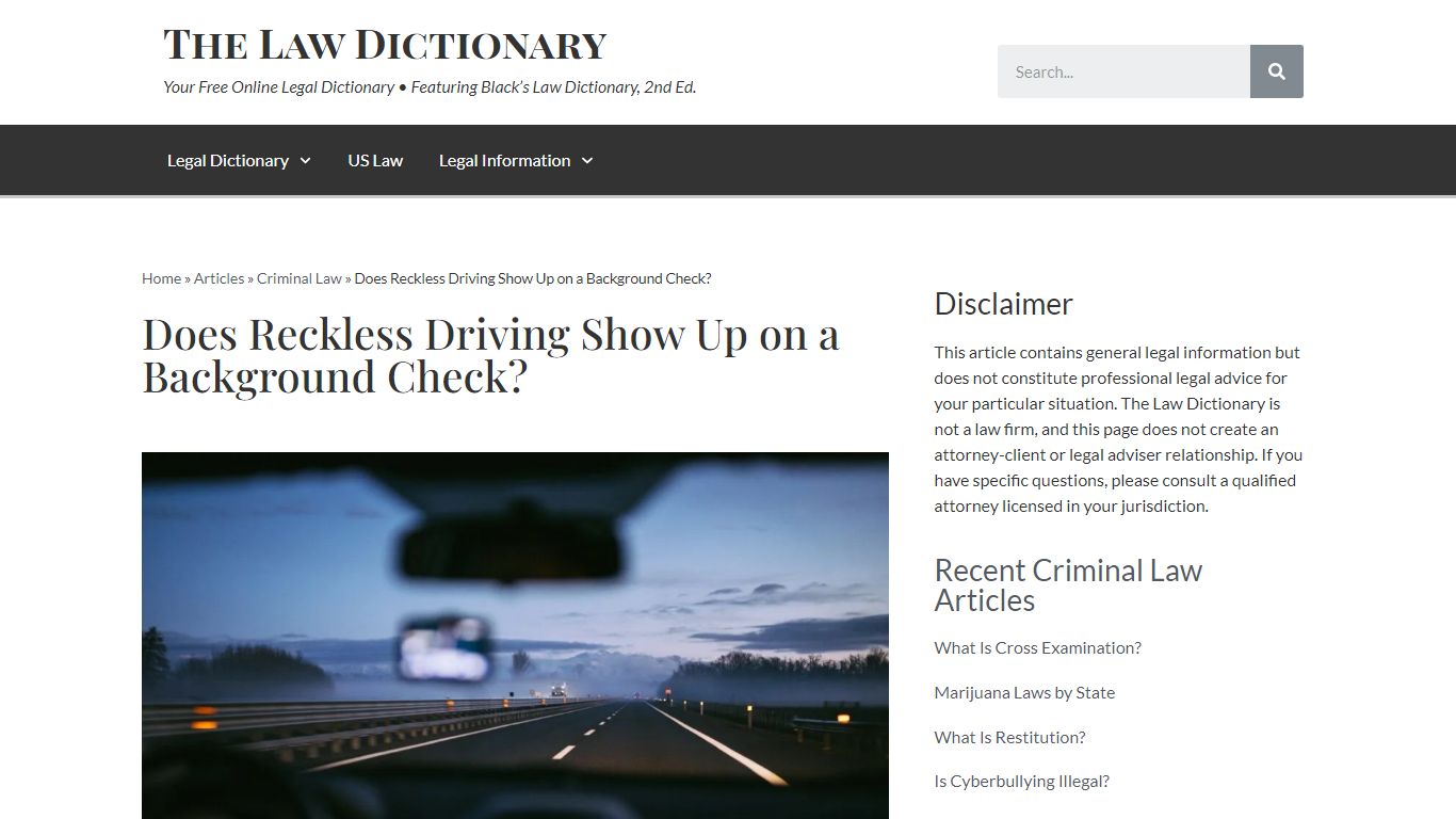Does Reckless Driving Show Up on a Background Check? - The Law Dictionary
